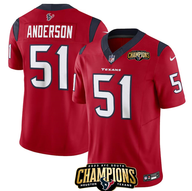 Men's Houston Texans #51 Will Anderson Jr. Red 2023 F.U.S.E. AFC South Champions Patch Vapor Untouchable Limited Football Stitched Jersey